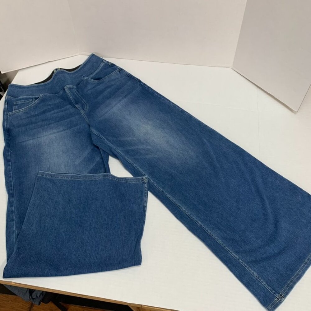 Halara Womens Large Wide Leg Soft Distressed Blue Jeans